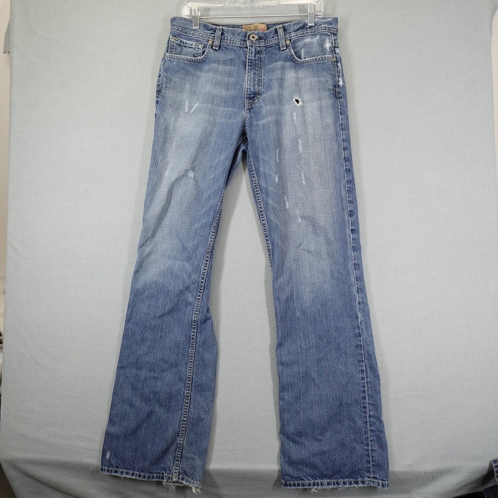 BKE Jeans Mens 32 Long 32x33 Blue Tyler Distressed Bootcut Denim Pants KBK4068L